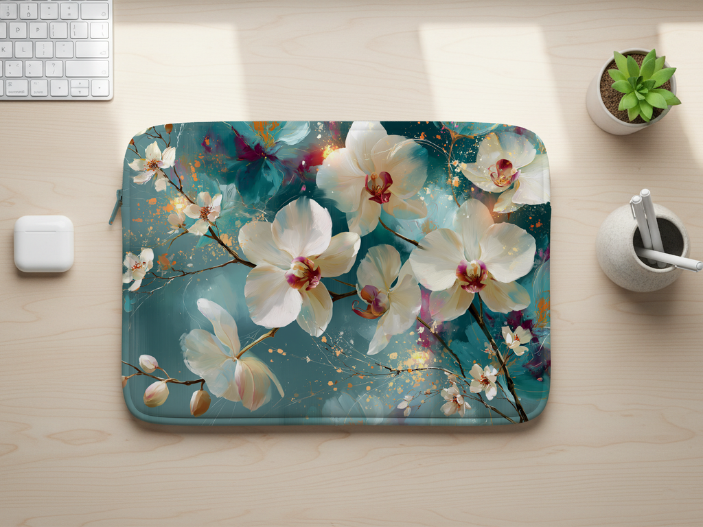 Custom Botanical Laptop Sleeve with Personalized Name Floral Tech Gift Bag