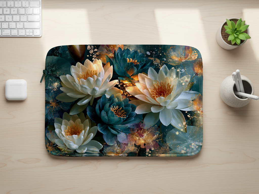 Water Lily Laptop Sleeve with Custom Name