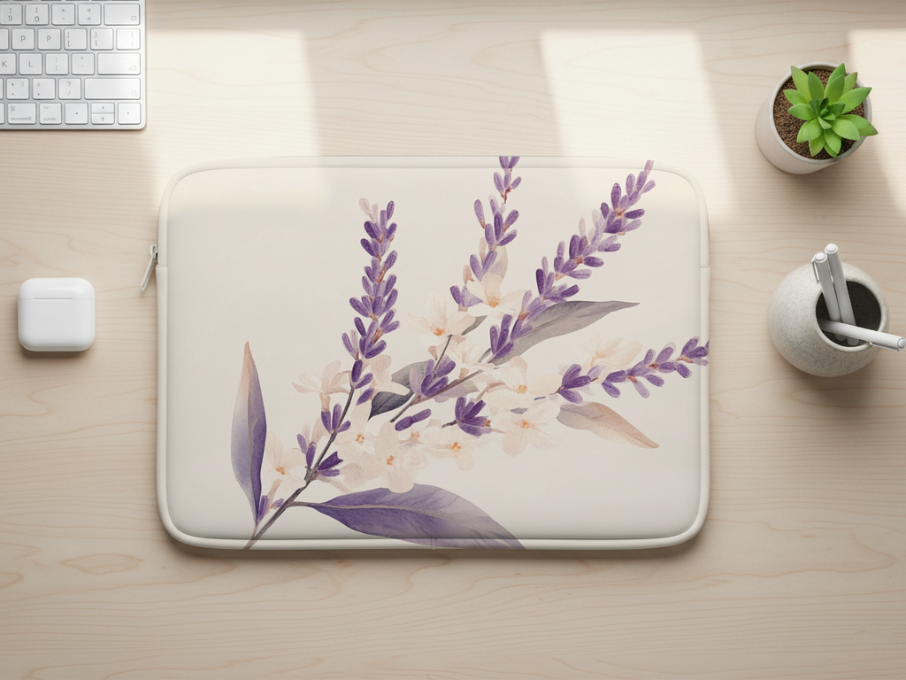 Personalized Lavender Floral Laptop Sleeve for Nature Lovers Custom Tech Case