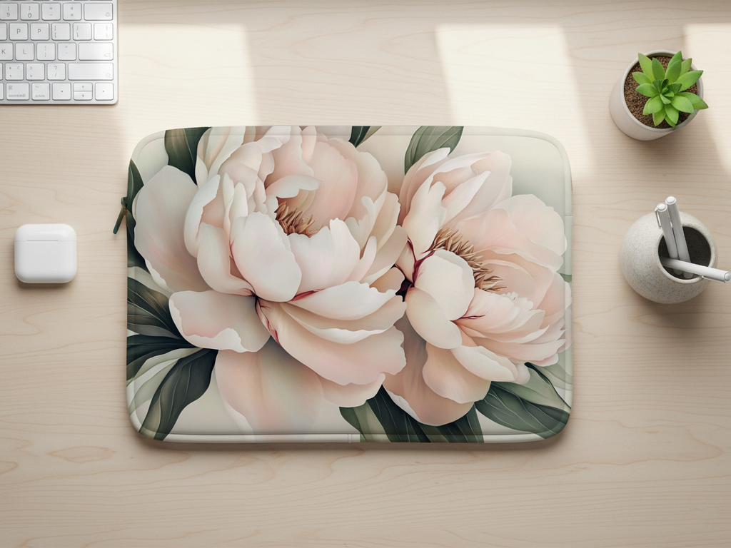 Light Pink Peony Laptop Case Customized with Name Floral Garden Accessory