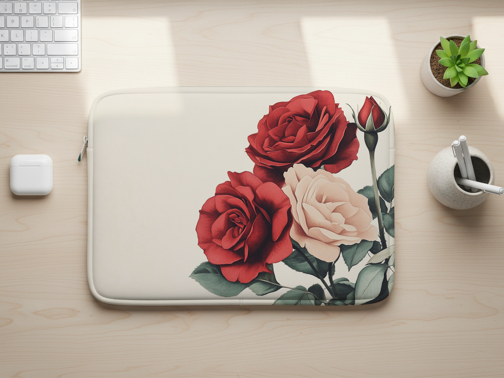 Rose Art Laptop Sleeve with Custom Name Personalized Botanical Tech Cover