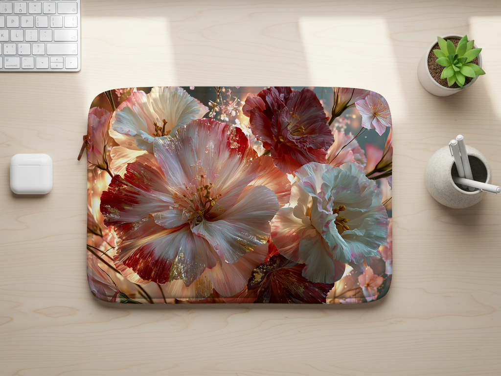 Cosmos Flower Laptop Sleeve Custom Printed with Name for Botanical Style