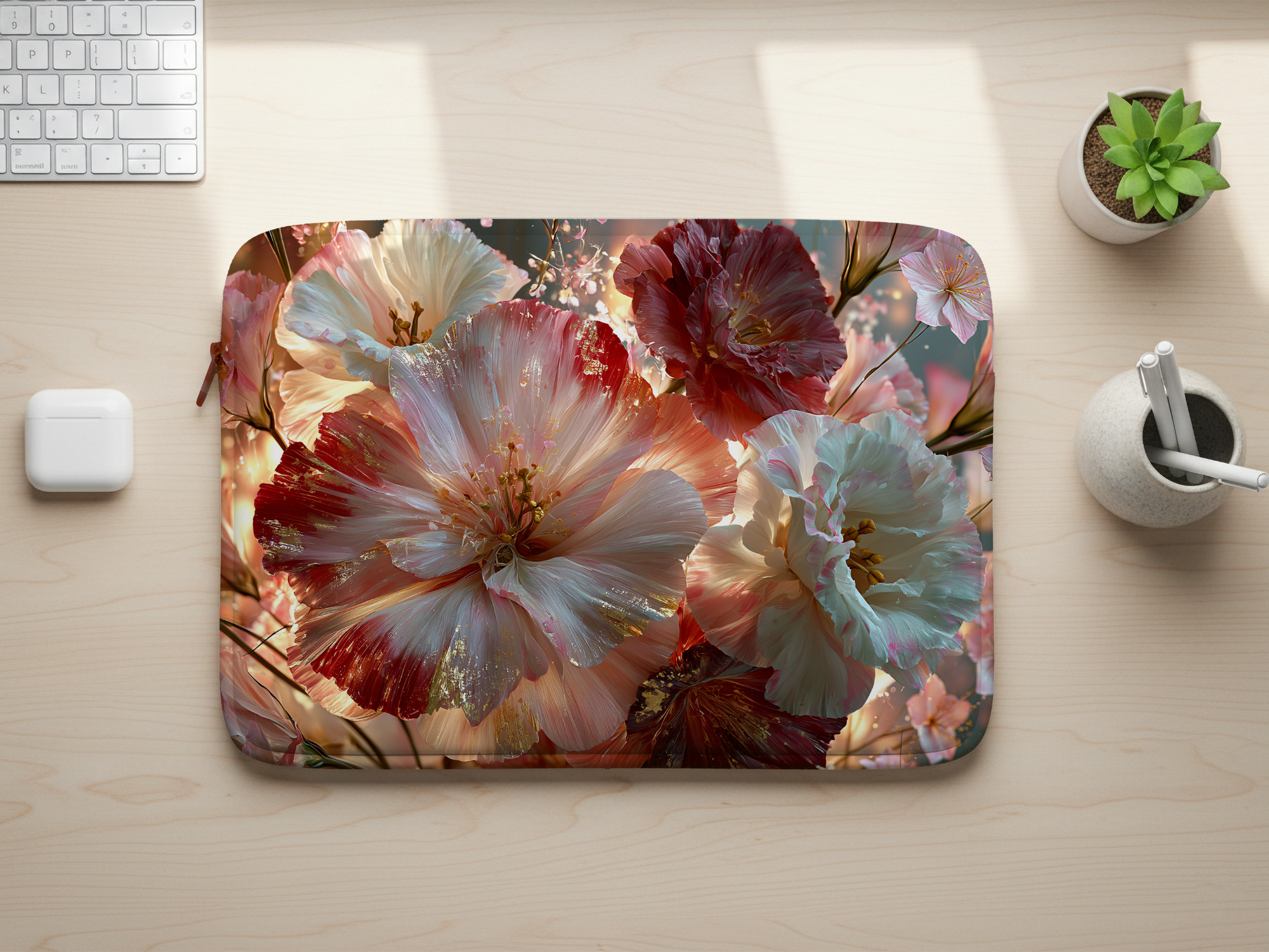 Cosmos Flower Laptop Sleeve Custom Printed with Name for Botanical Style