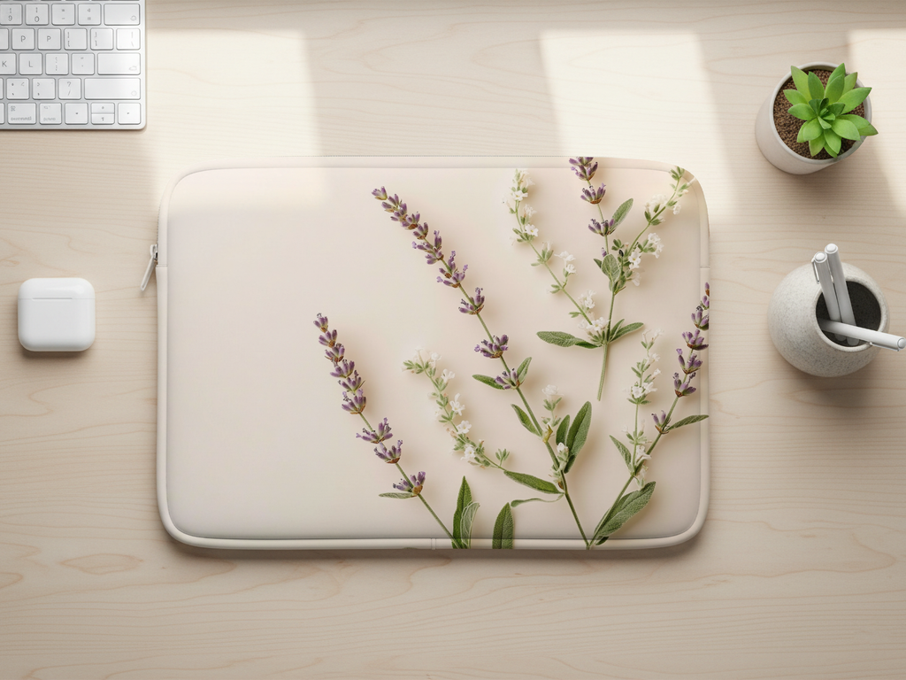 Lavender Botanical Laptop Pouch Customized with Name Floral Tech Companion