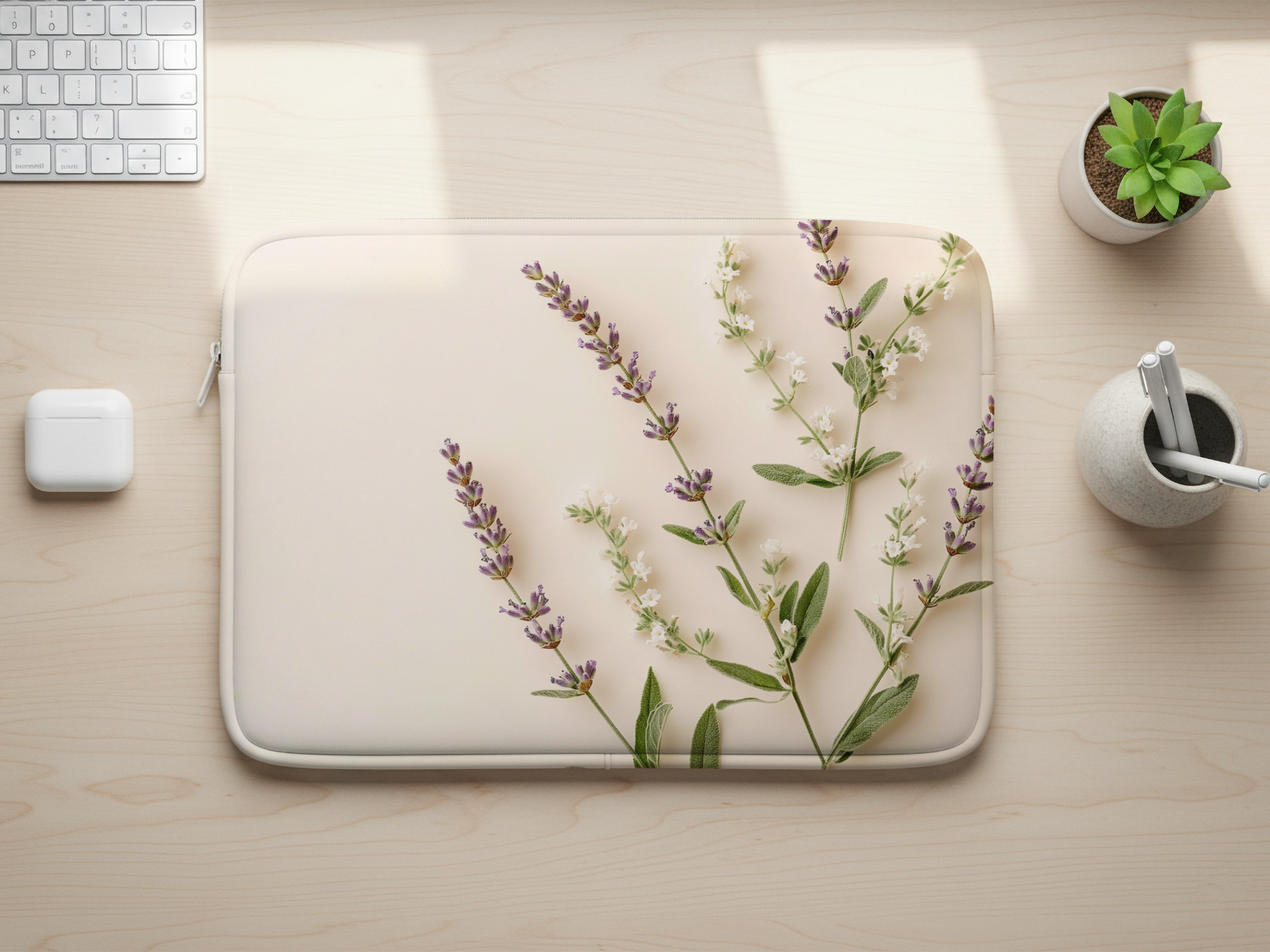 Lavender Botanical Laptop Pouch Customized with Name Floral Tech Companion