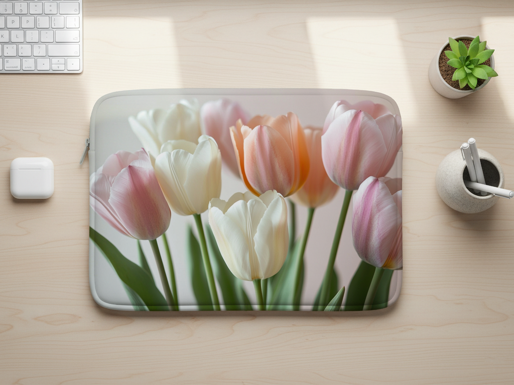 Custom Tulip Blossom Laptop Sleeve for Nature Lovers