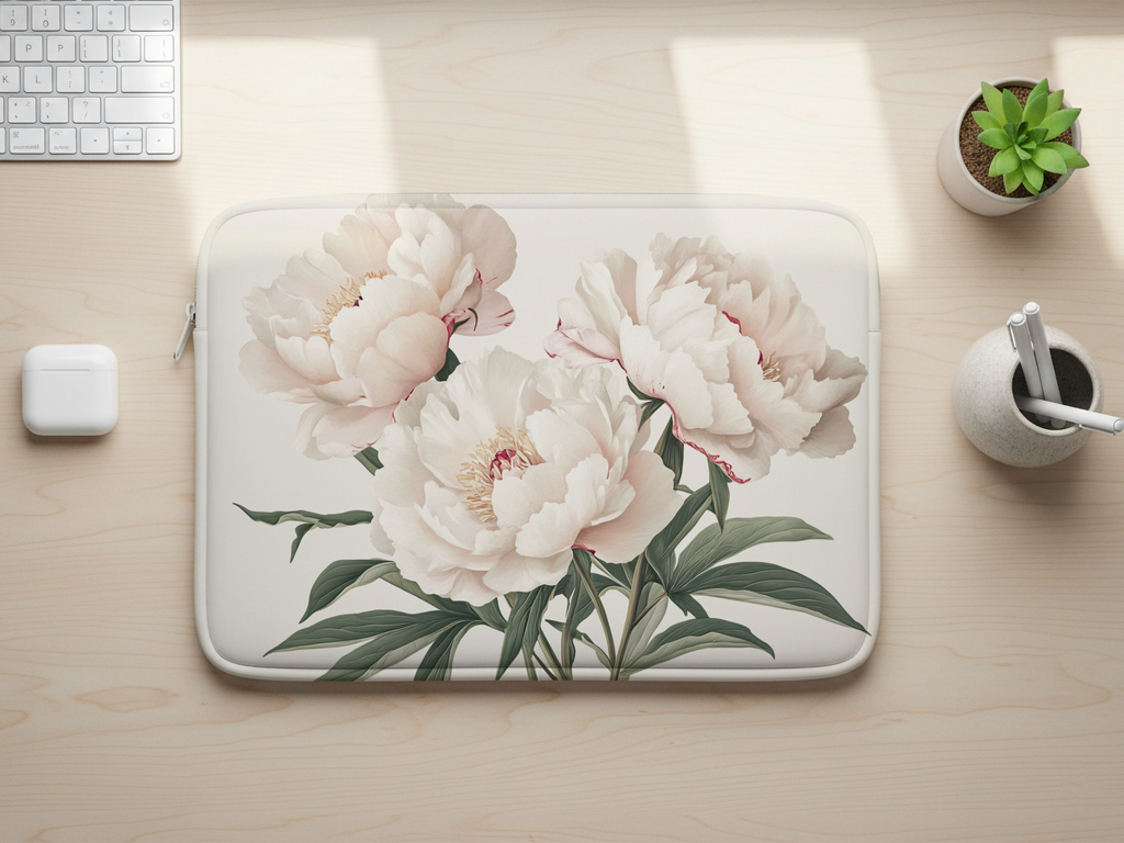 Peony Blossom Laptop Carry Sleeve Customized with Name Floral Tech Case