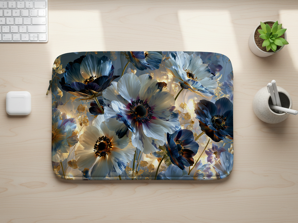 Anemone Floral Laptop Sleeve Personalized with Name for Nature Loving Users