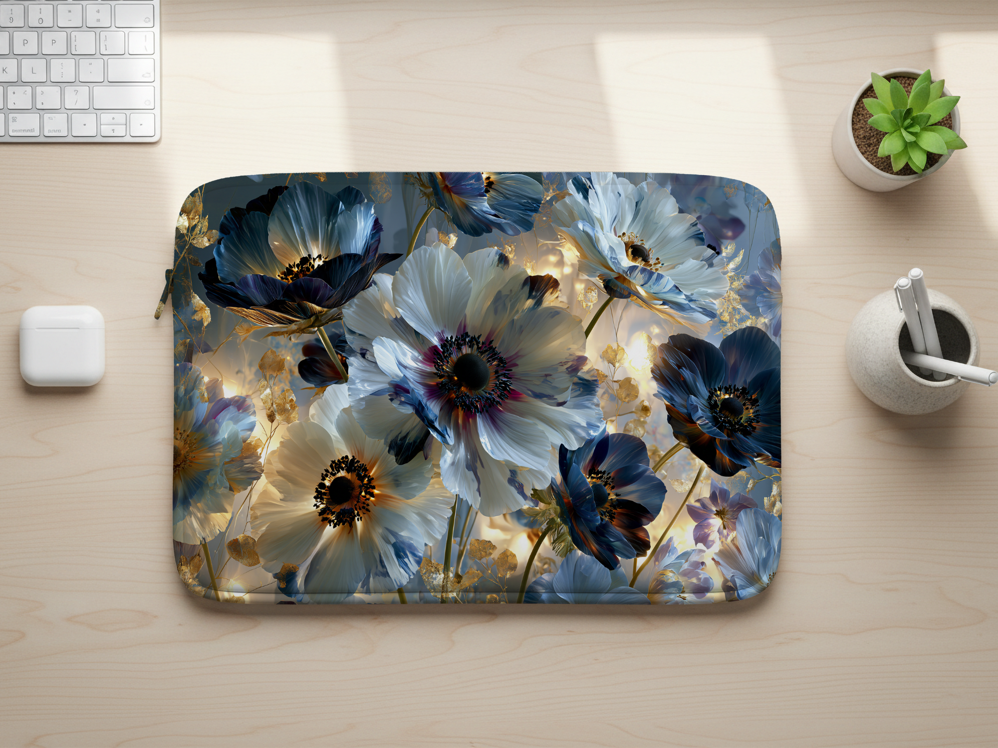 Anemone Floral Laptop Sleeve Personalized with Name for Nature Loving Users
