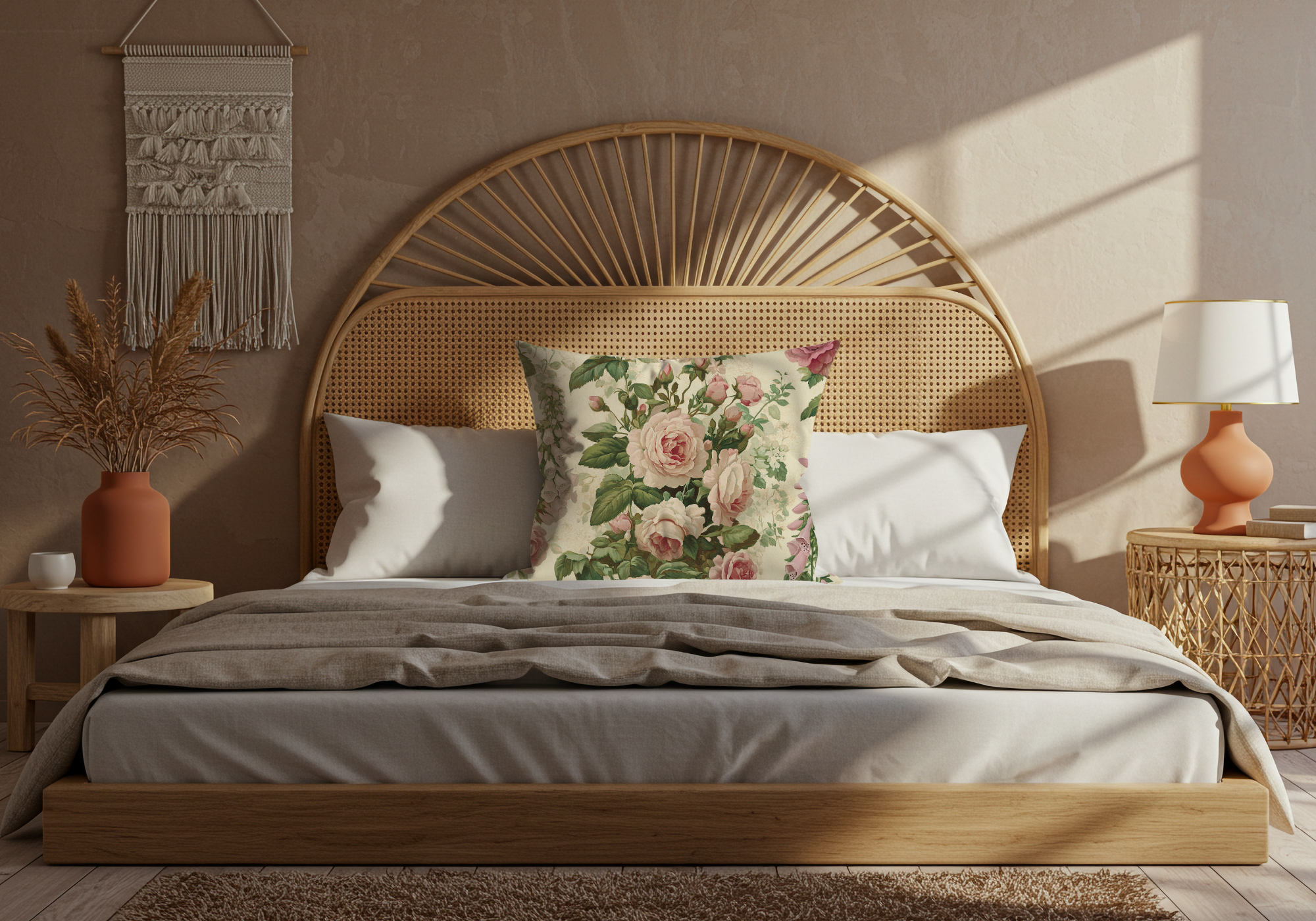 Personalized Blush Rose Garden Pillow with Custom Name