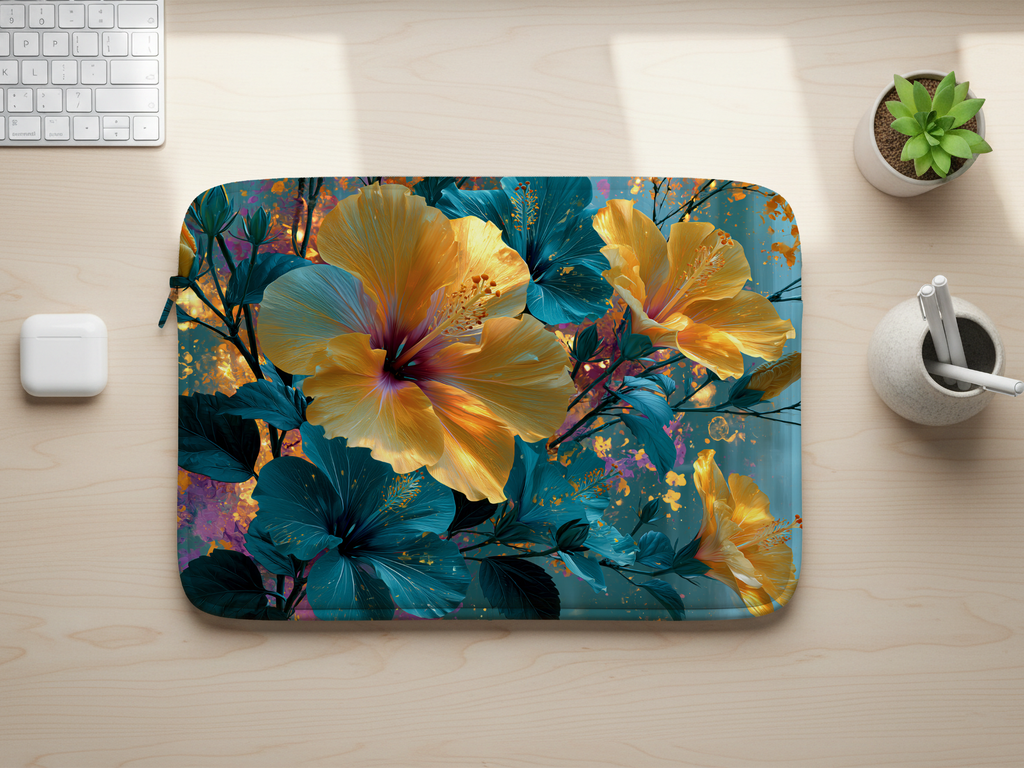 Custom Hibiscus Floral Laptop Sleeve for Nature Lovers