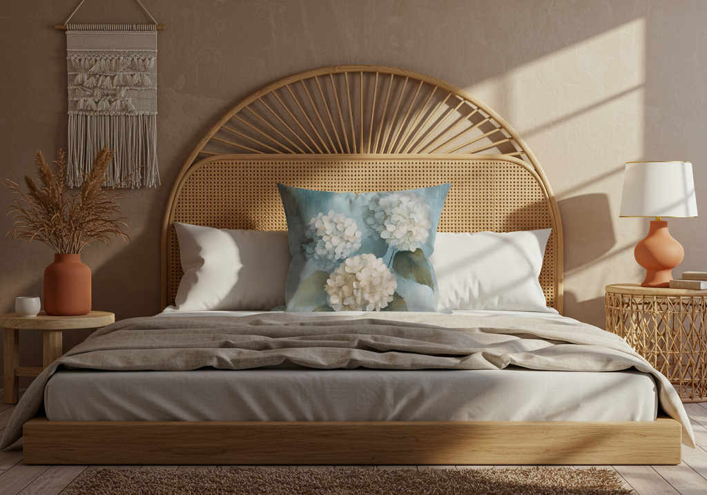Personalized Cream Hydrangea Elegance Pillow with Custom Name