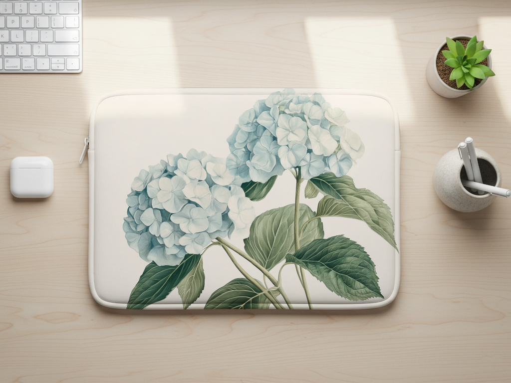 Hydrangea Garden Laptop Sleeve Customized with Name Floral Tech Travel Case