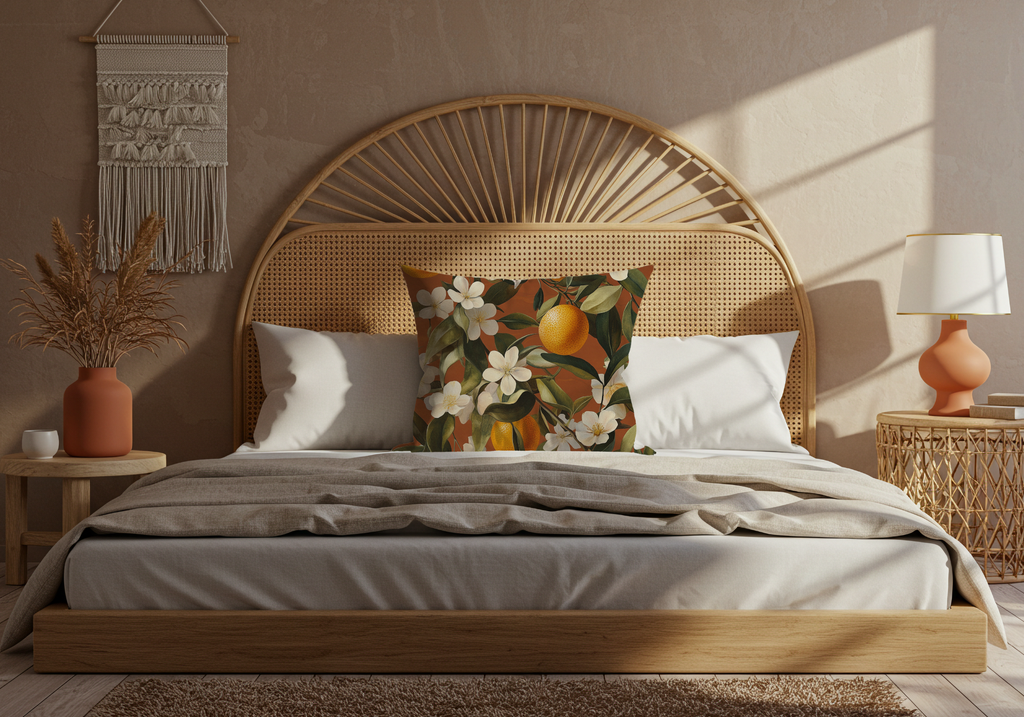 Personalized Orange Blossom Courtyard Pillow with Custom Name