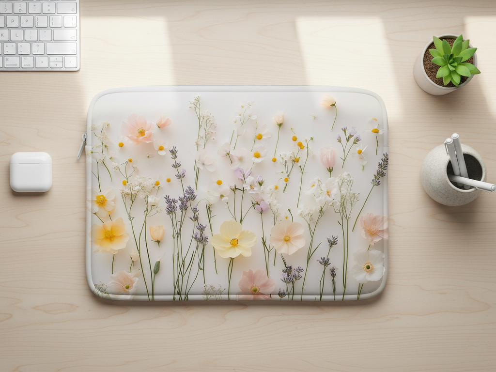 Meadow Bouquet Laptop Sleeve with Custom Name