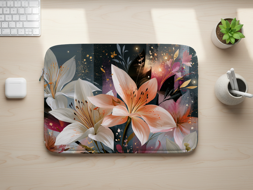 Lily Blossom Laptop Sleeve Personalized for Graceful Botanical Style