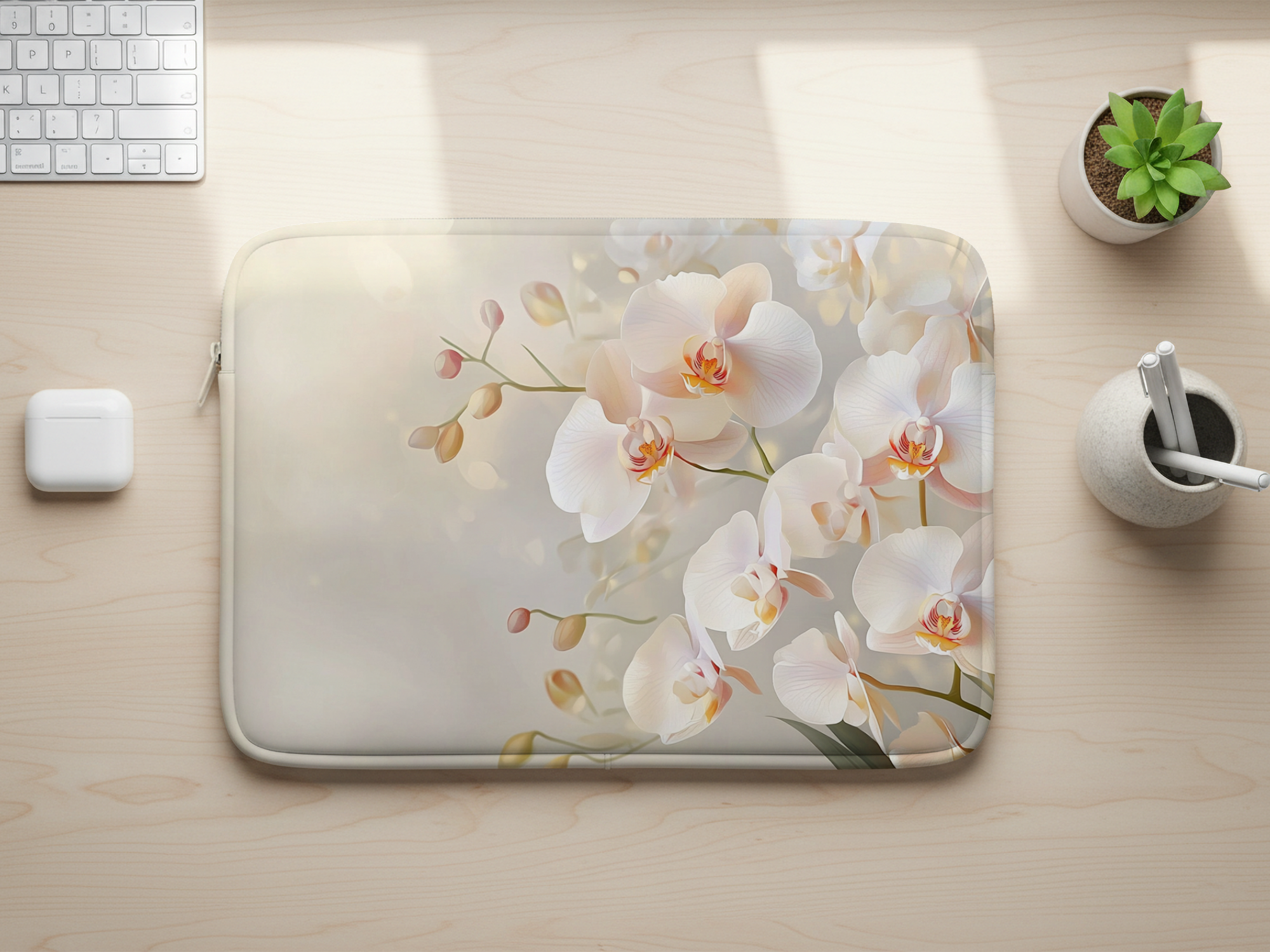 Personalized White Orchid Prestige Laptop Sleeve with Custom Name