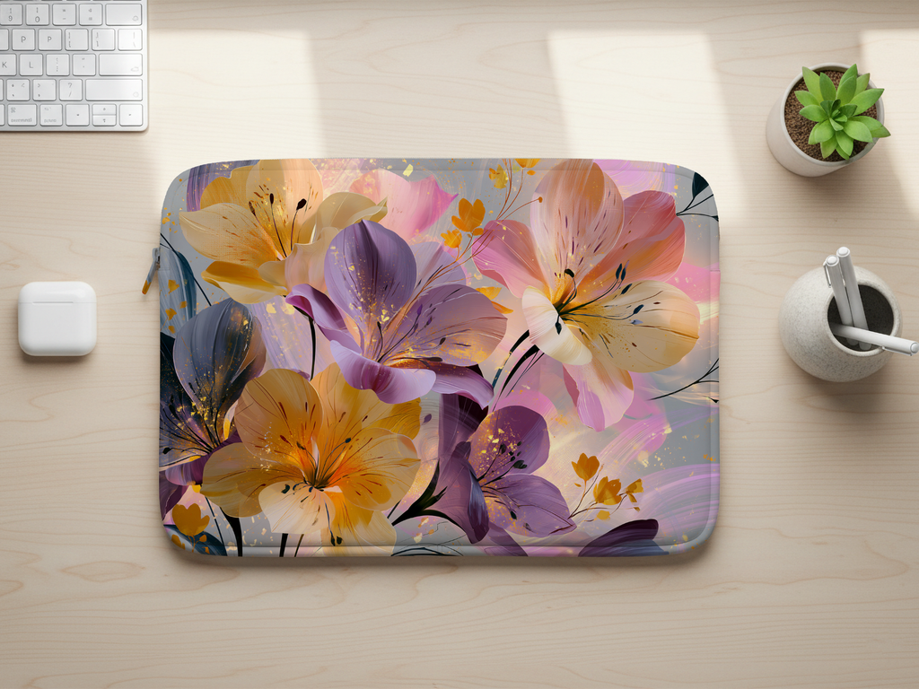 Peruvian Lily Laptop Sleeve Personalized with Name Botanical Travel Case