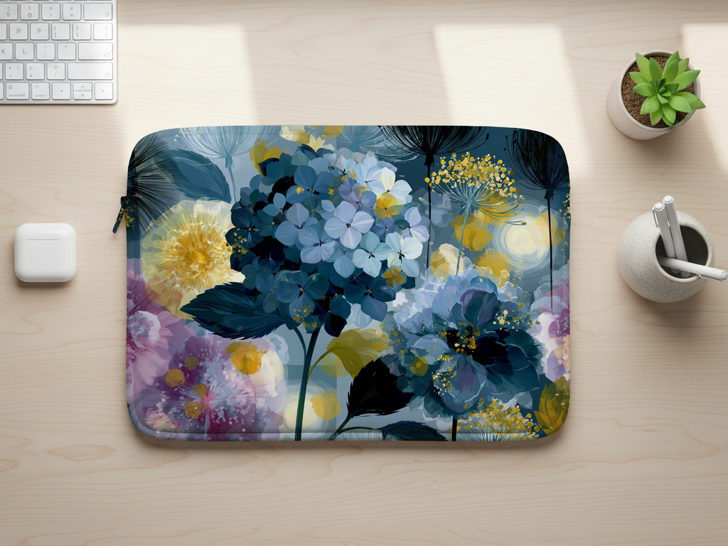 Custom Hydrangea Laptop Portfolio with Personalized Name Botanical Tech Cover