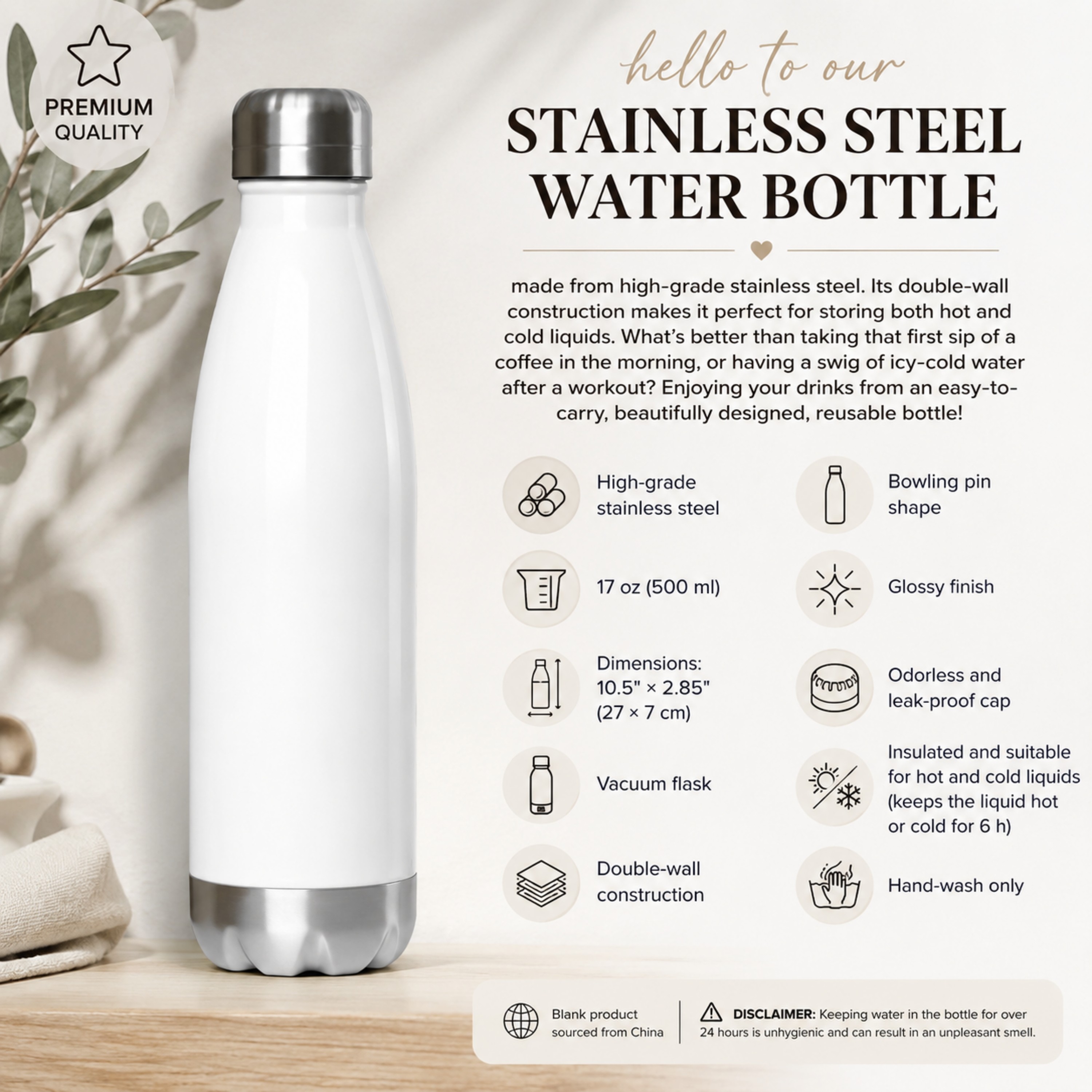 Personalized Garden Bloom Water Bottle with Custom Name Botanical Design