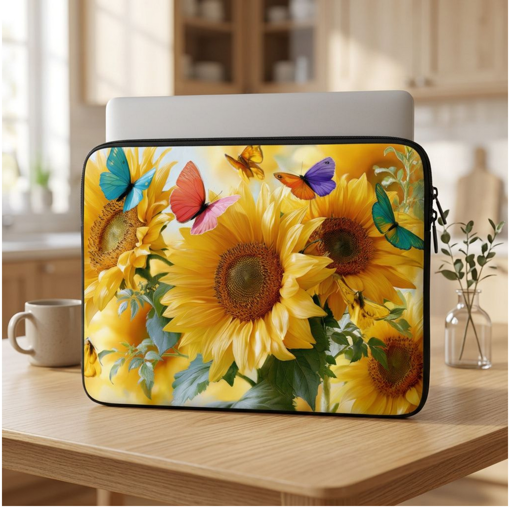 Sunflower Butterfly Laptop Sleeve Personalized with Name Botanical Device Holder